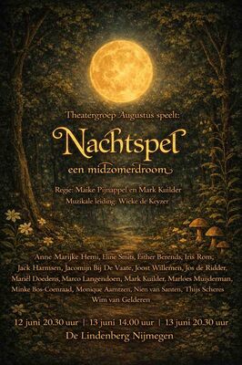 Een sprookjesachtige poster met een volle maan. In gouden letters staat de titel van het stuk. 